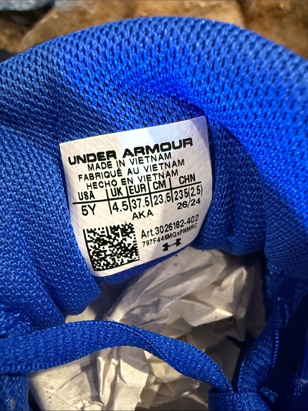 Under Armour Kids Blue Athletic Sneakers with White Logo New Size 5Y - Picture 5 of 6